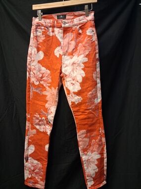 7 For All Mankind Orange and Cream Floral Jeans